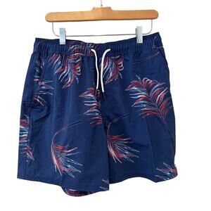 California Brand Ezekiel Swim Trunks Blue Palm Print 32